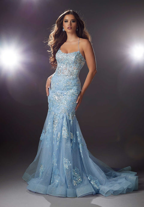 mori lee mermaid prom dress Mermaid Beaded Corset Dress 48052